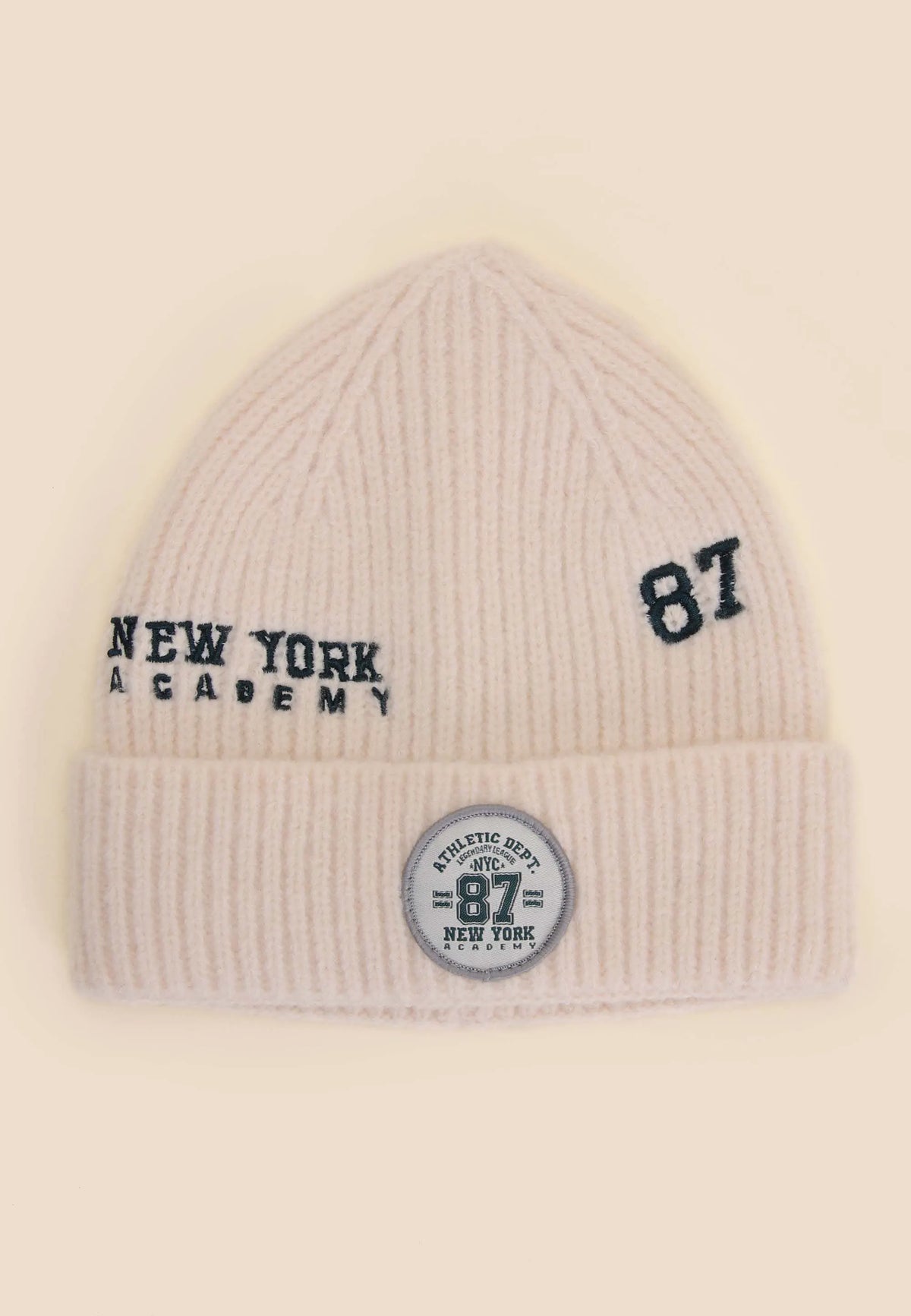 Older Girls Cream Varsity Beanie Hat