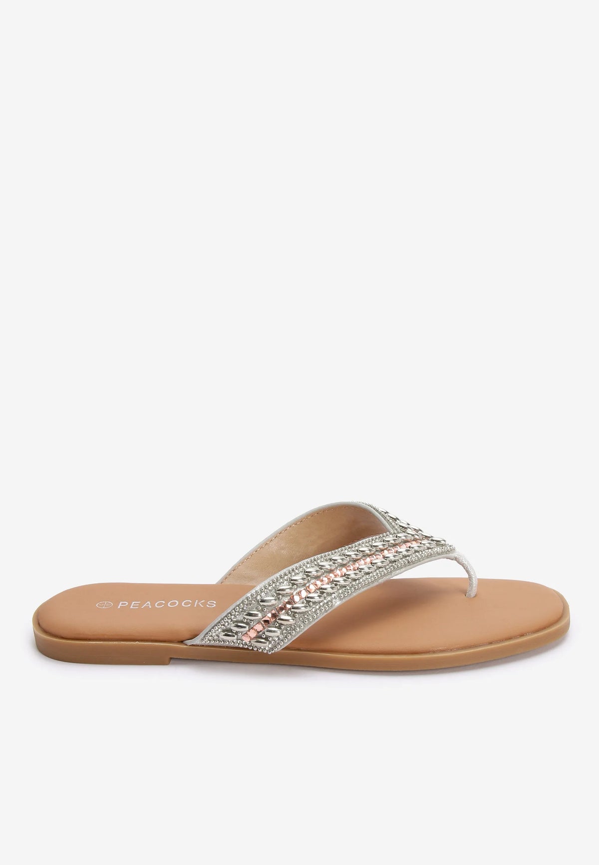 Womens Silver Embellished Toe Post Flip Flop Sandal
