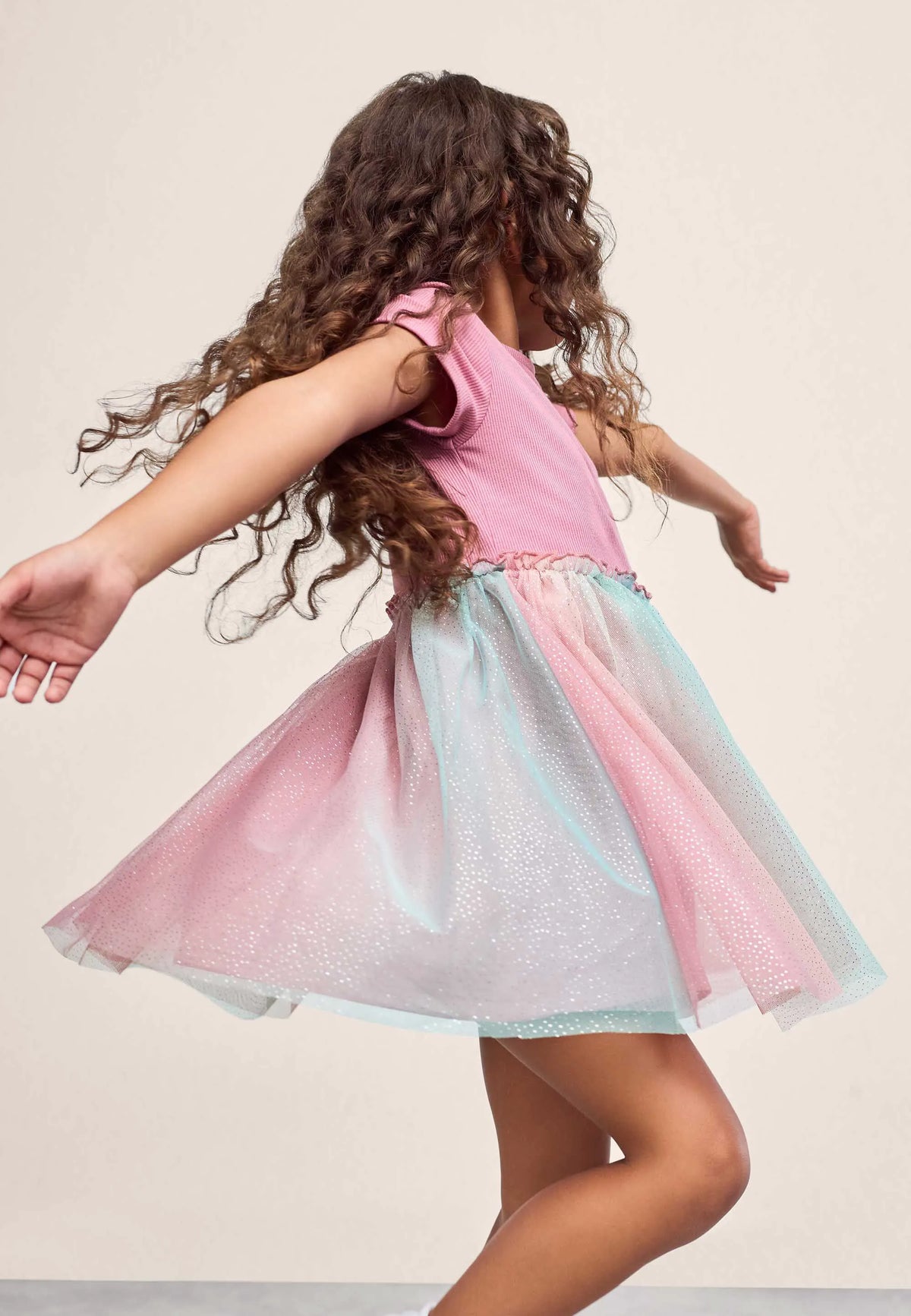 Younger Girls Pink Sparkle Mesh Skirt Dress