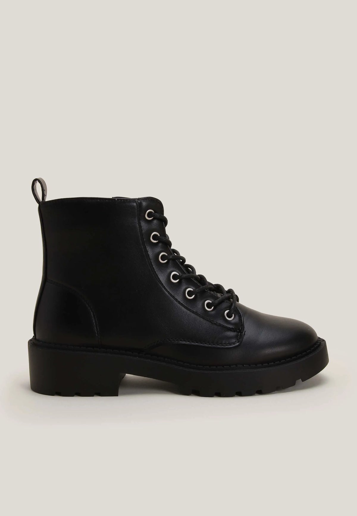 Womens Plain Black Lace Up Chunky Boots