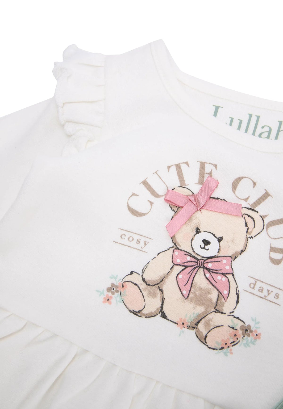 Baby Girls Cream Bear Top & Green Leggings Set
