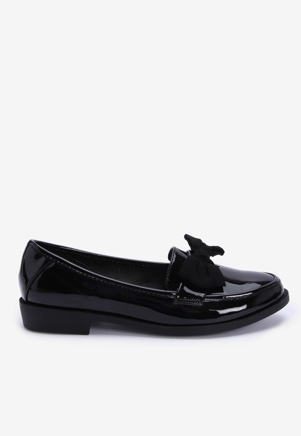 Womens Black Bow Detail Patent Loafers