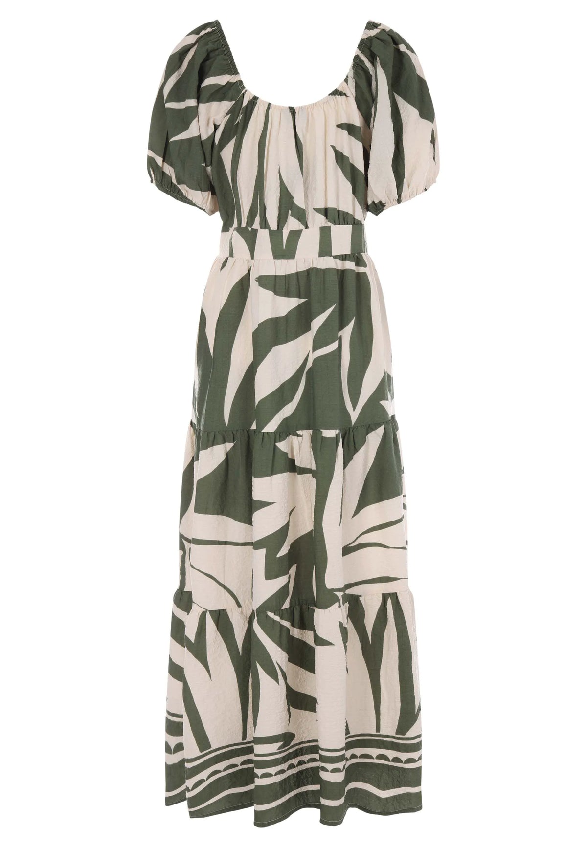 Womens Khaki Leaf Print Milkmaid Dress