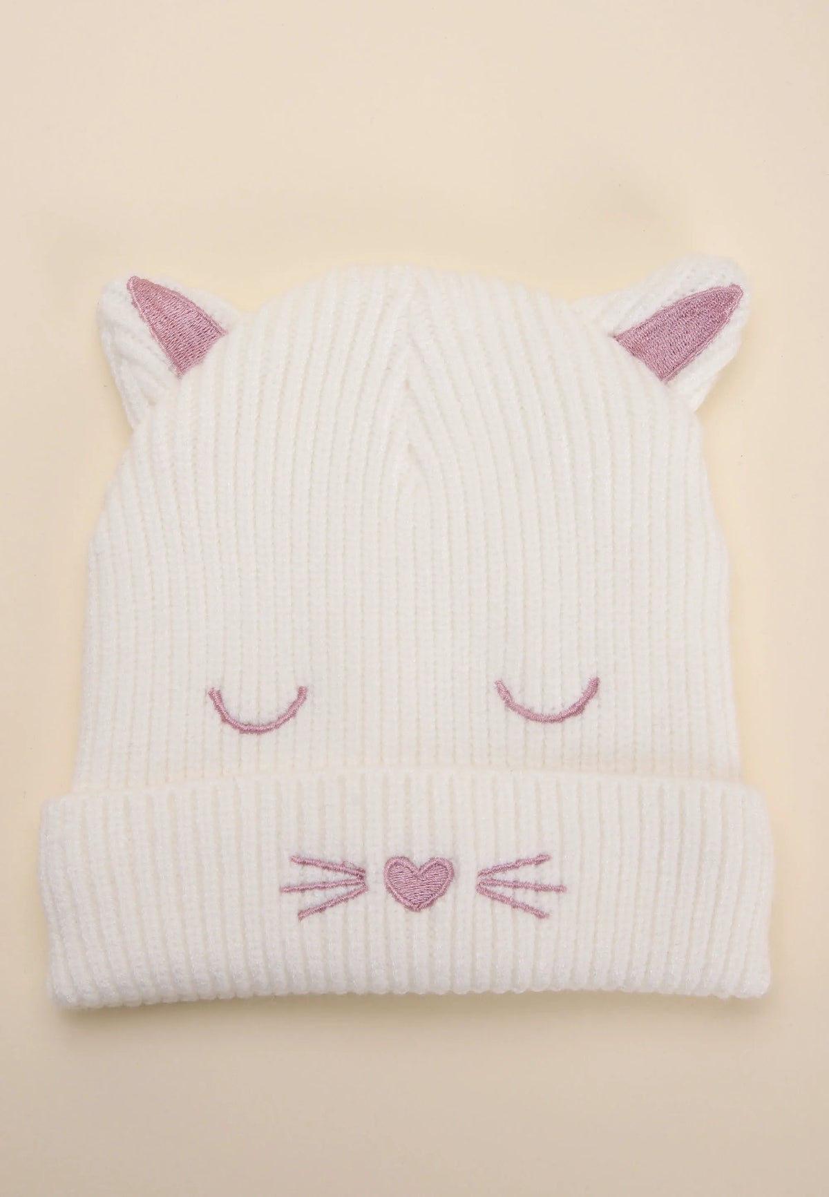 Baby Girls Cream & Pink Hat Knitted Hat