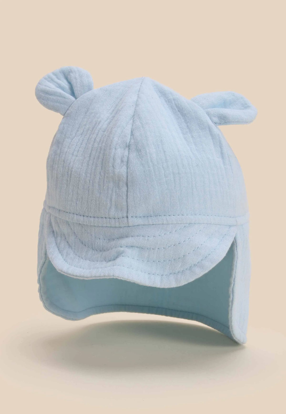 Baby Boys Blue Cheesecloth Legionnaire Ear Detail Hat