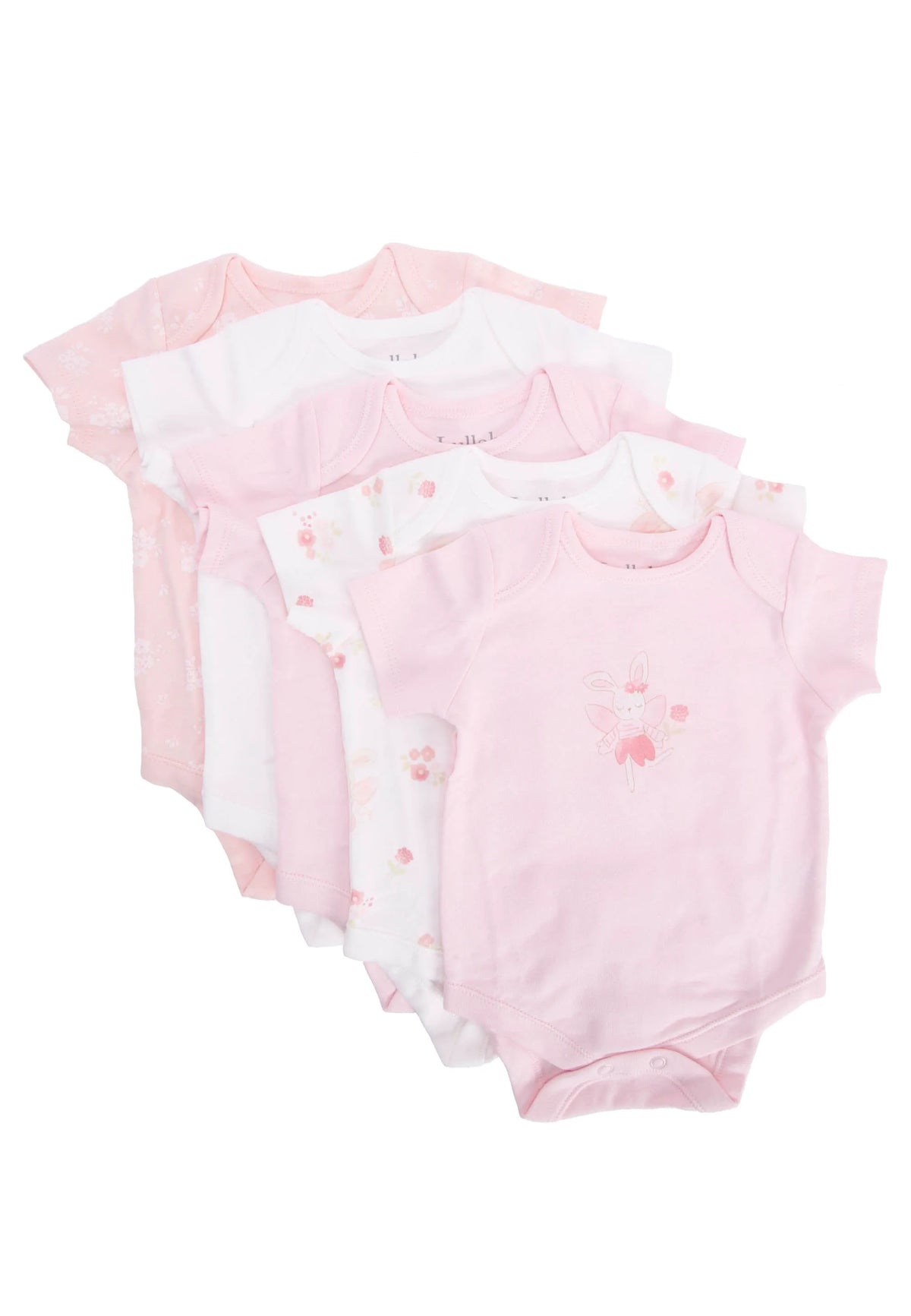 Baby Girls 5pk Pink Bunny Print Bodysuits