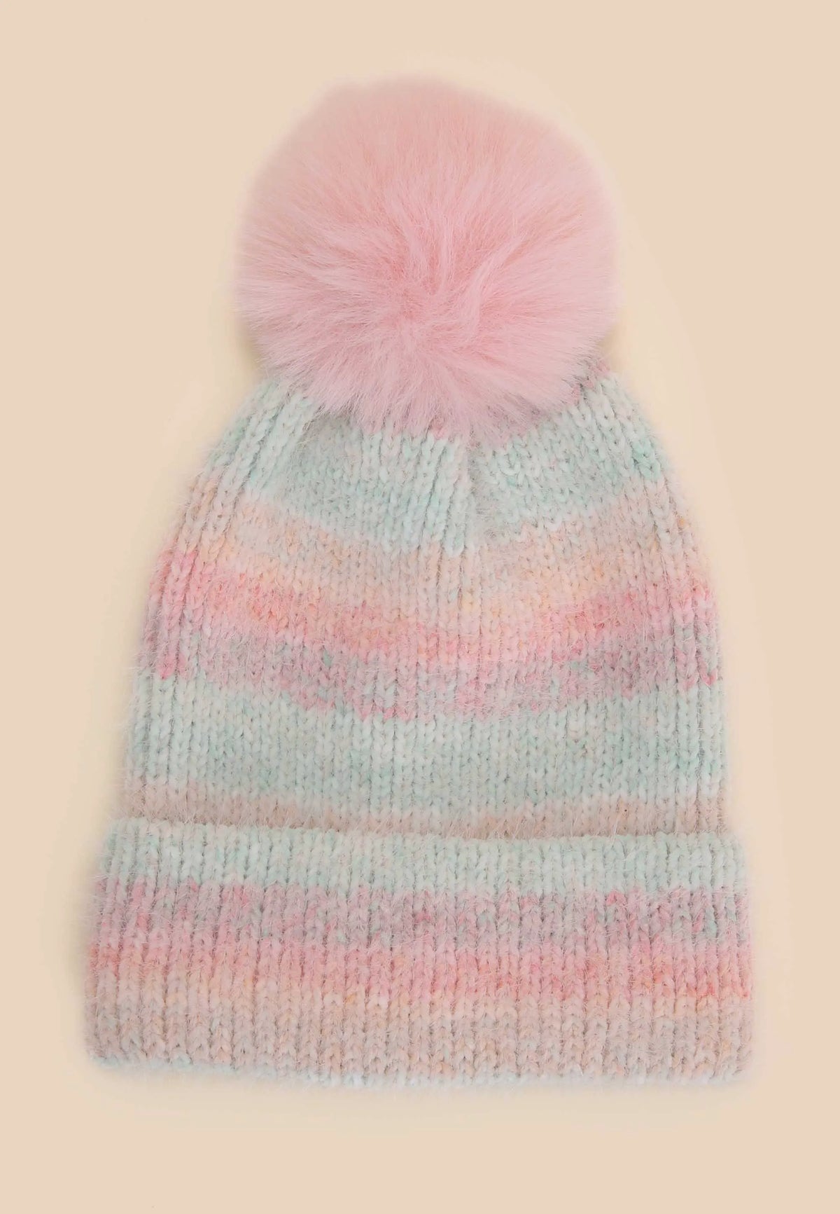 Younger Girls Pink Rainbow Chenille Bobble Hat