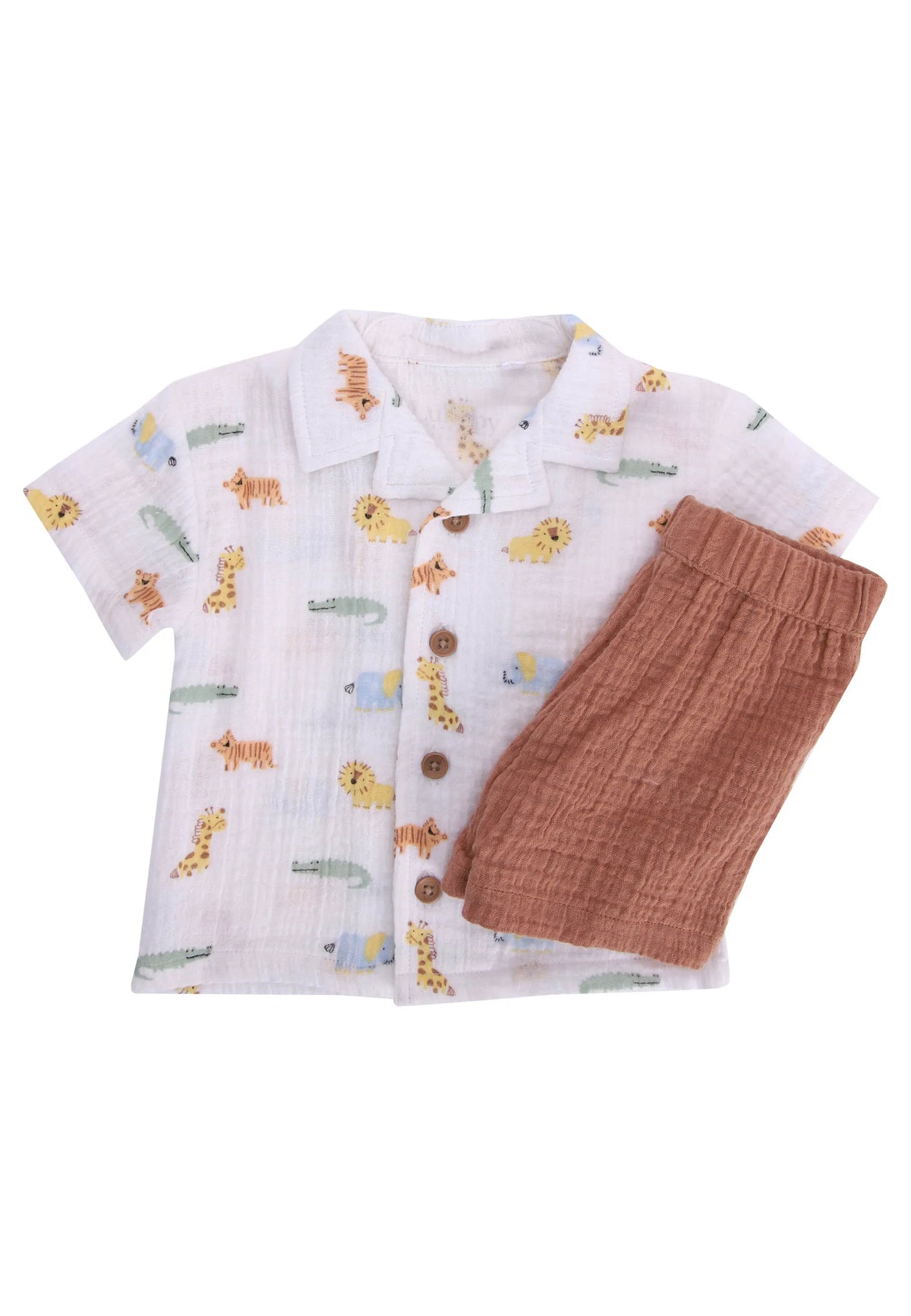 Baby Boys White Jungle Shirt & Shorts Set