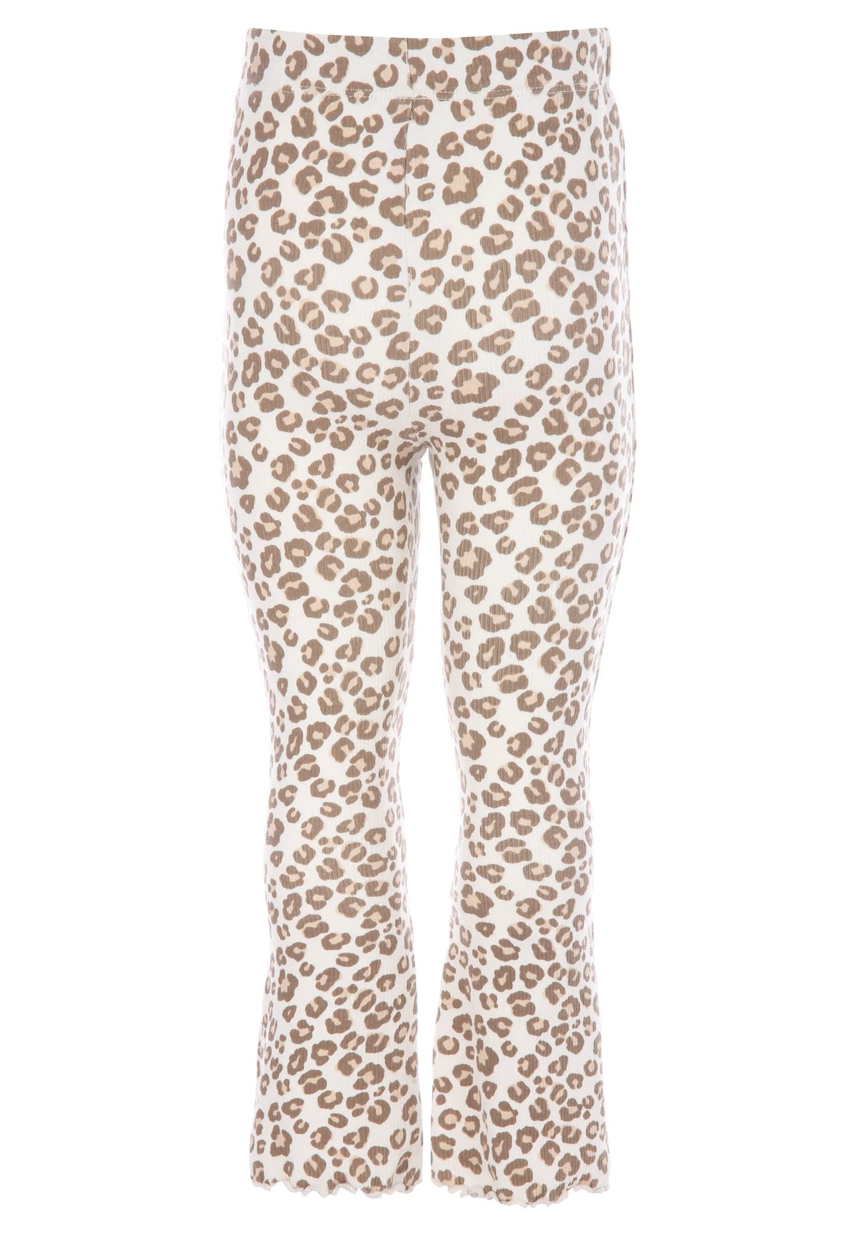 Younger Girls Cream Leopard Print Bootcut Leggings