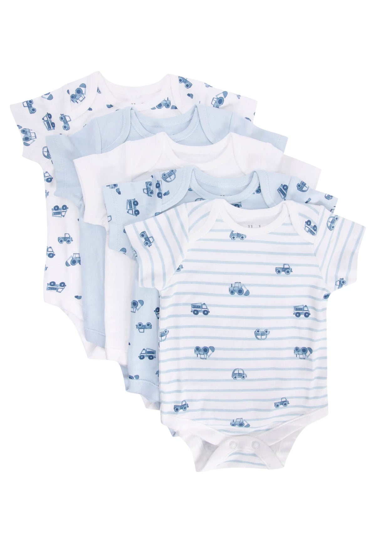 Baby Boys 5pk Blue Car Print Bodysuits