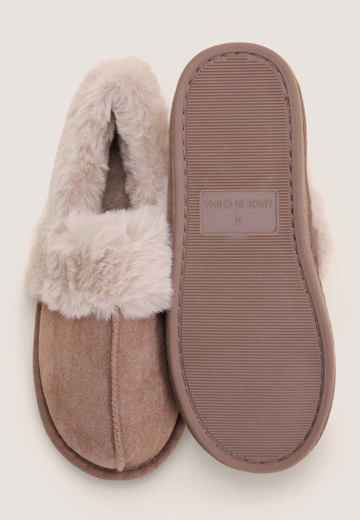 Womens Tan Fluffy Closed Back Slippers