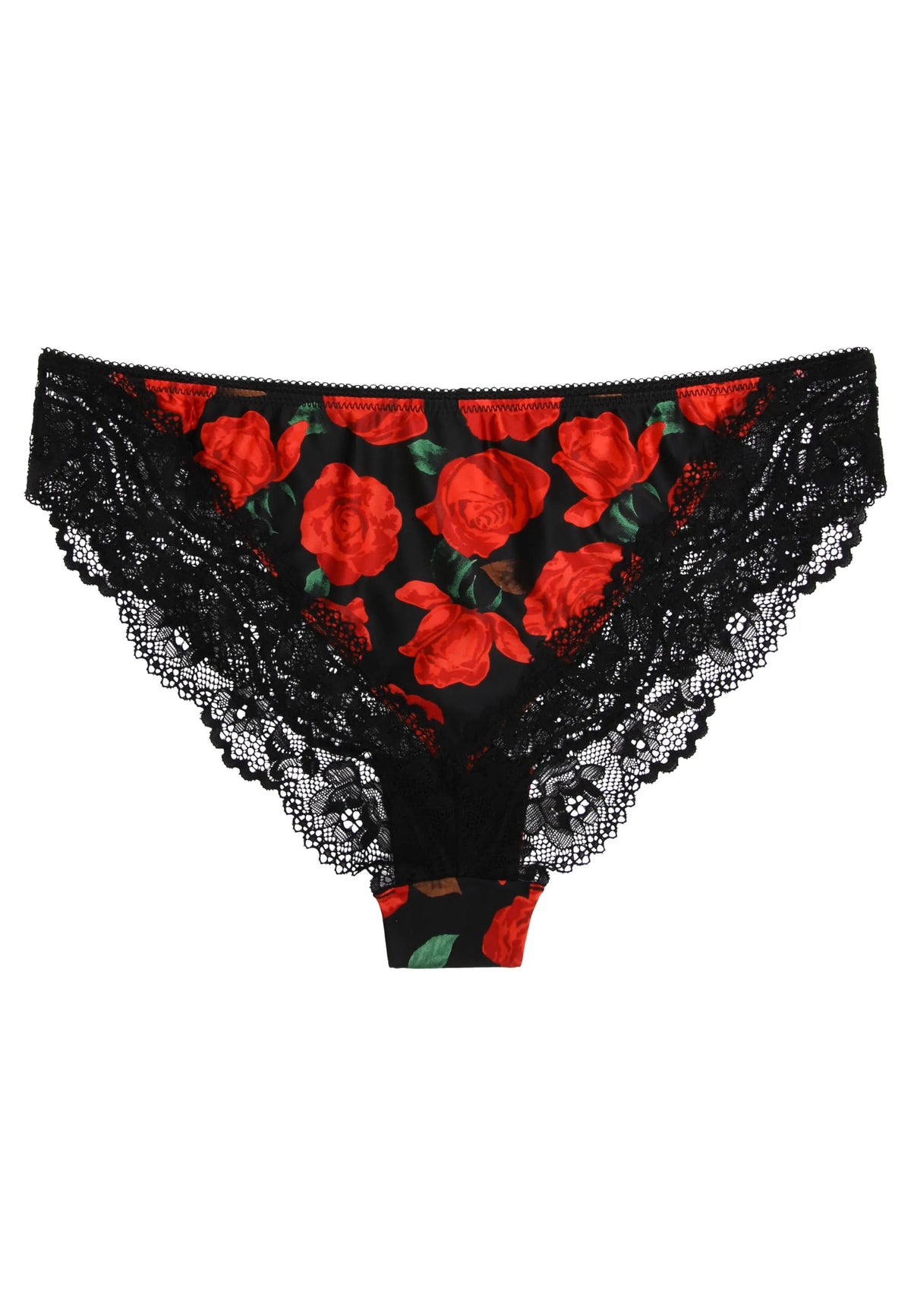 Womens Red & Black Rose Lace Trim Brazilian Brief
