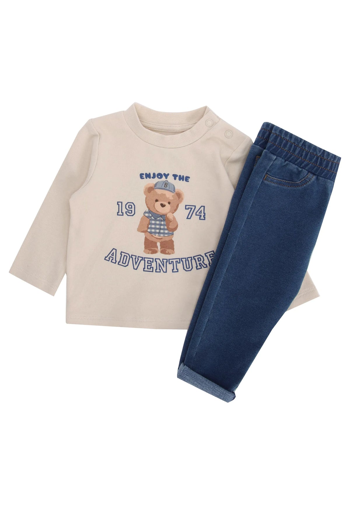 Baby Boys Ecru Bear Sweatshirt & Jeans Set