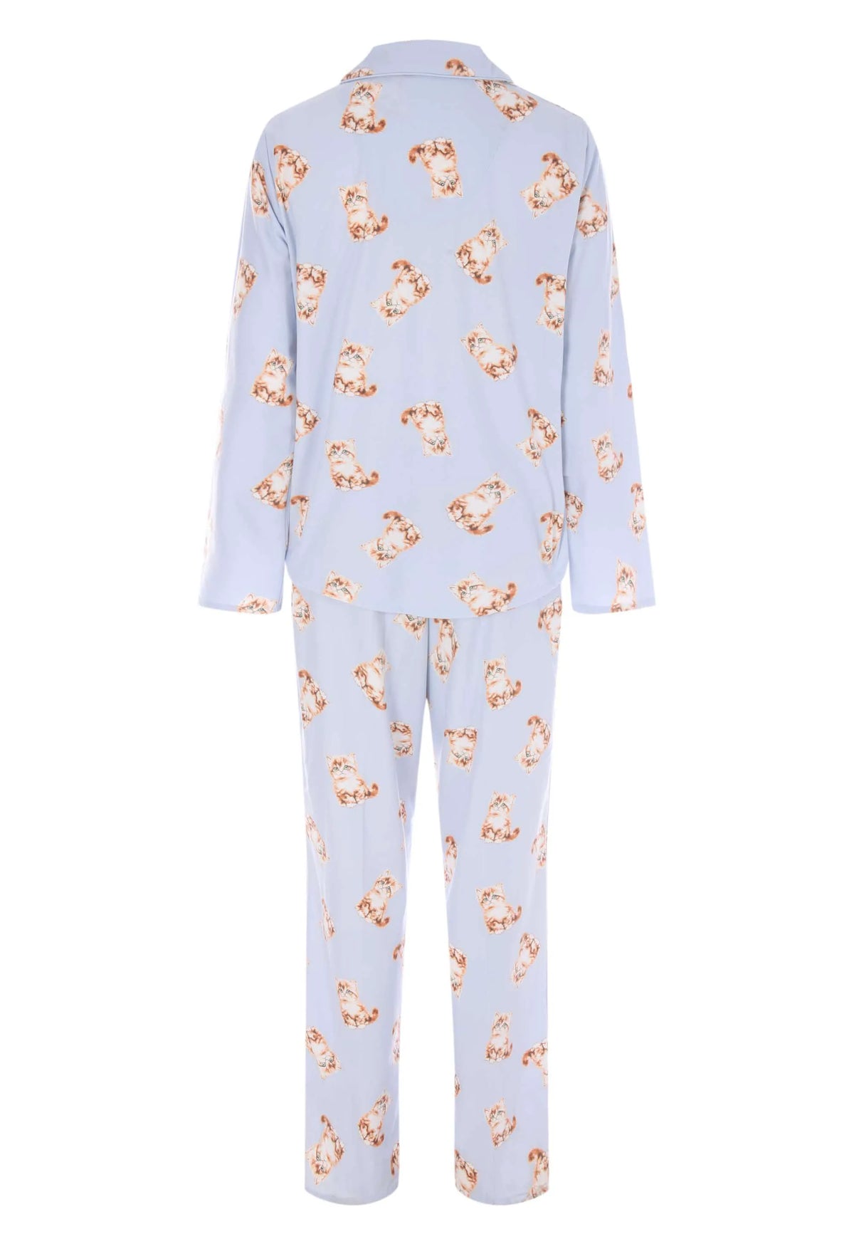 Womens Blue Cat Print Long Pyjama Set