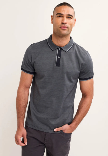 Mens Navy Textured Cotton Polo Shirt