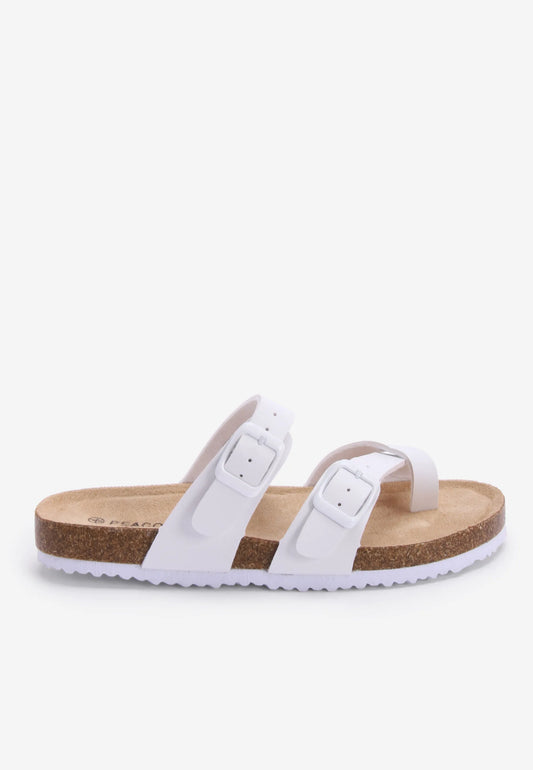 Womens White Toe Strap Footbed Sandals