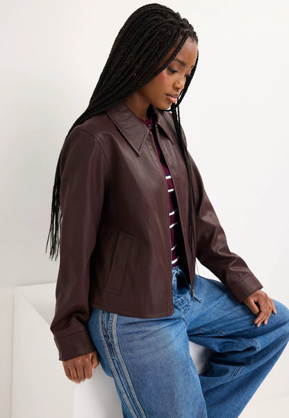 Womens Plum Faux Leather Zip Jacket