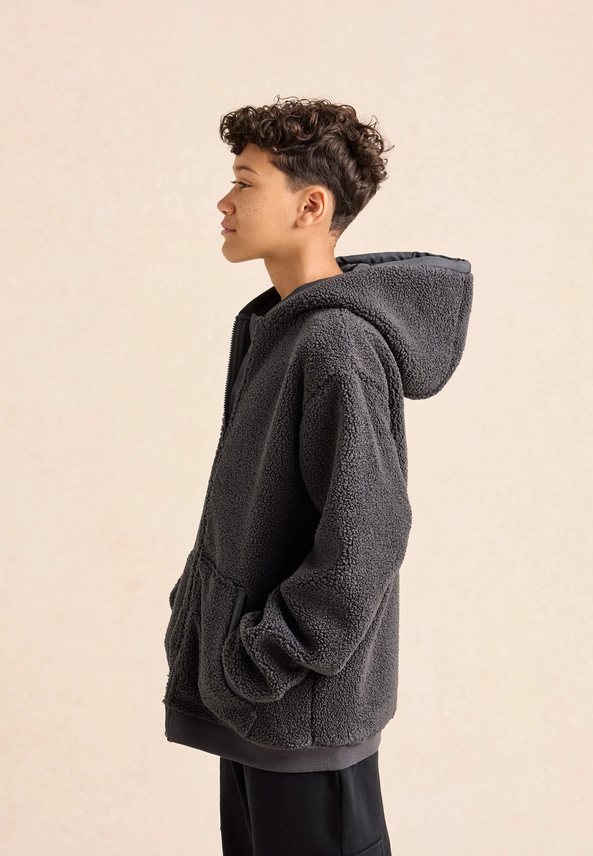 Older Boys Charcoal Borg Fleece Jacket