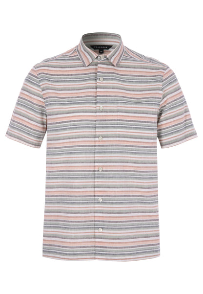 Mens Rust Stripe Linen Blend Cotton Shirt