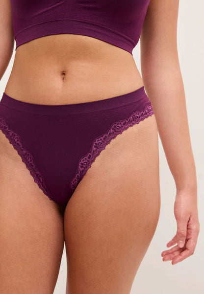 Womens 3pk Purple & Brown Lace Detail Seam Free Thongs
