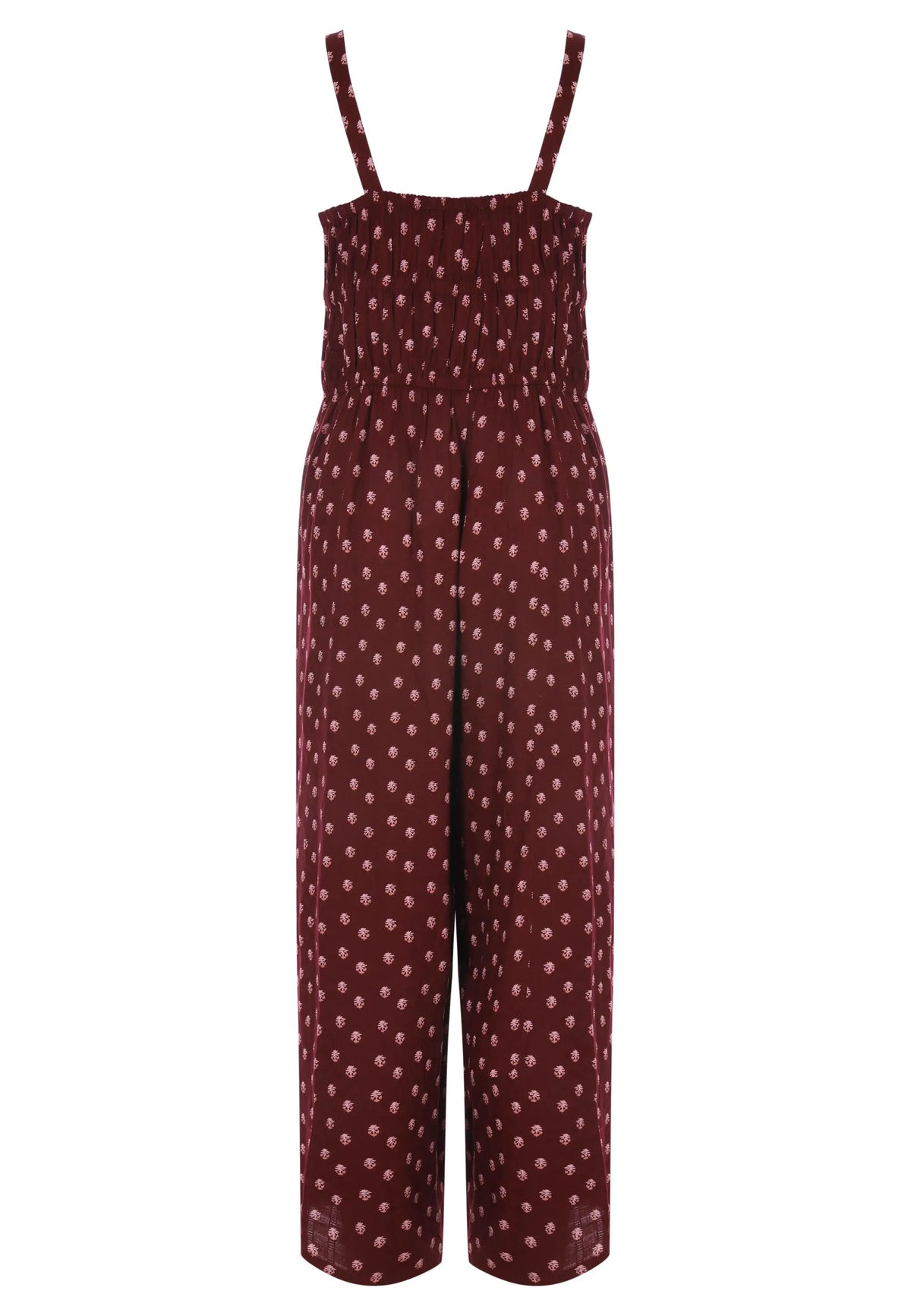 Womens Red Abstract Shirred Jumpsuit