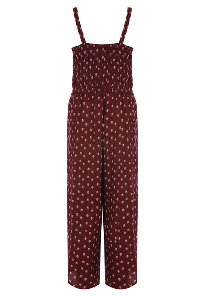 Womens Red Abstract Shirred Jumpsuit