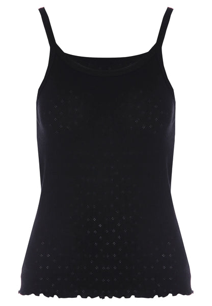 Womens Black Pointelle Strappy Thermal Cami Vest
