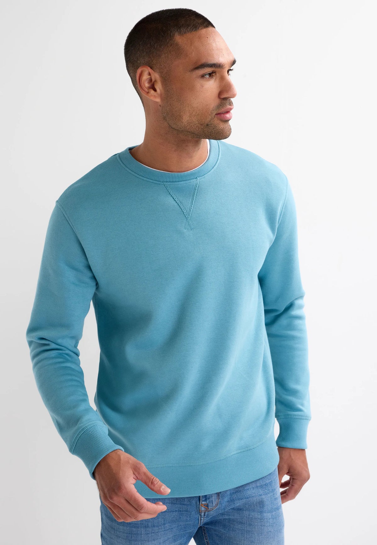 Mens Aqua Plain Crew Neck Sweatshirt