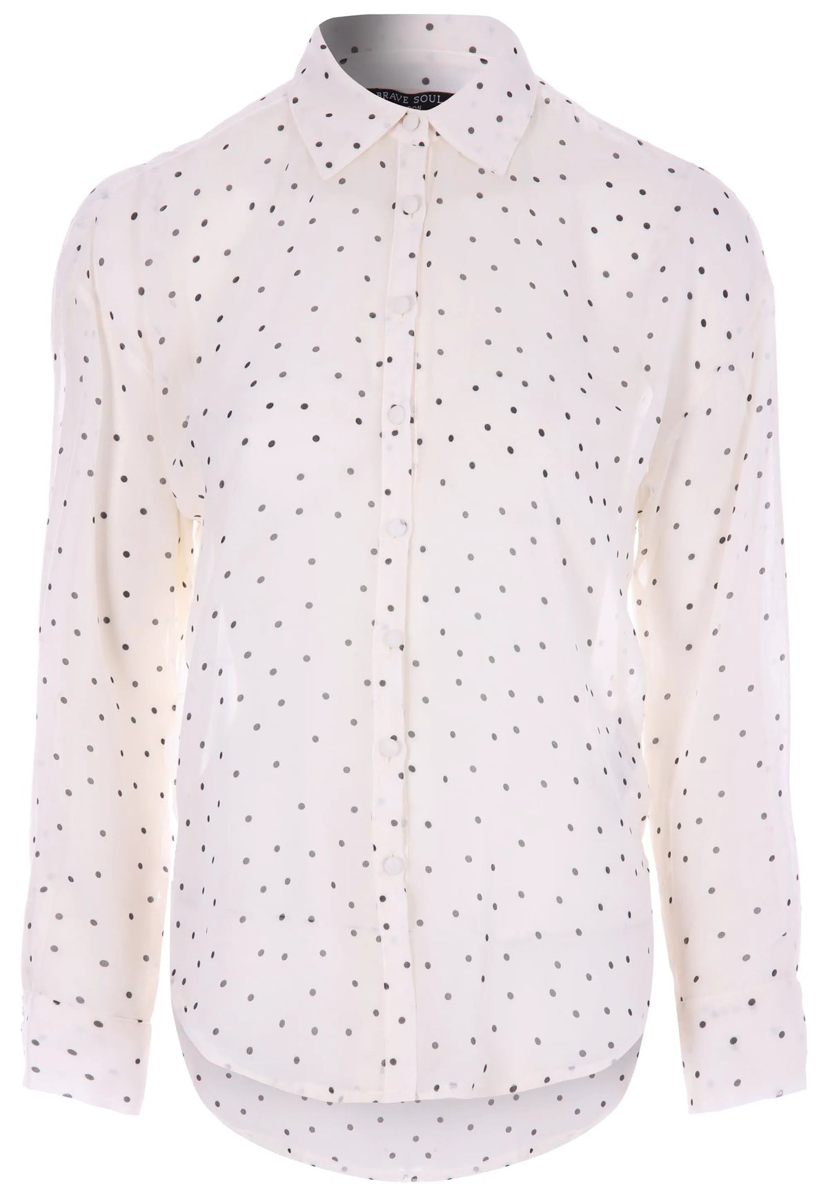 Womens Cream Polka Dot Long Sleeve Shirt