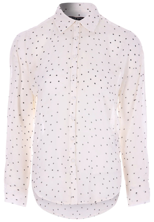 Womens Cream Polka Dot Long Sleeve Shirt