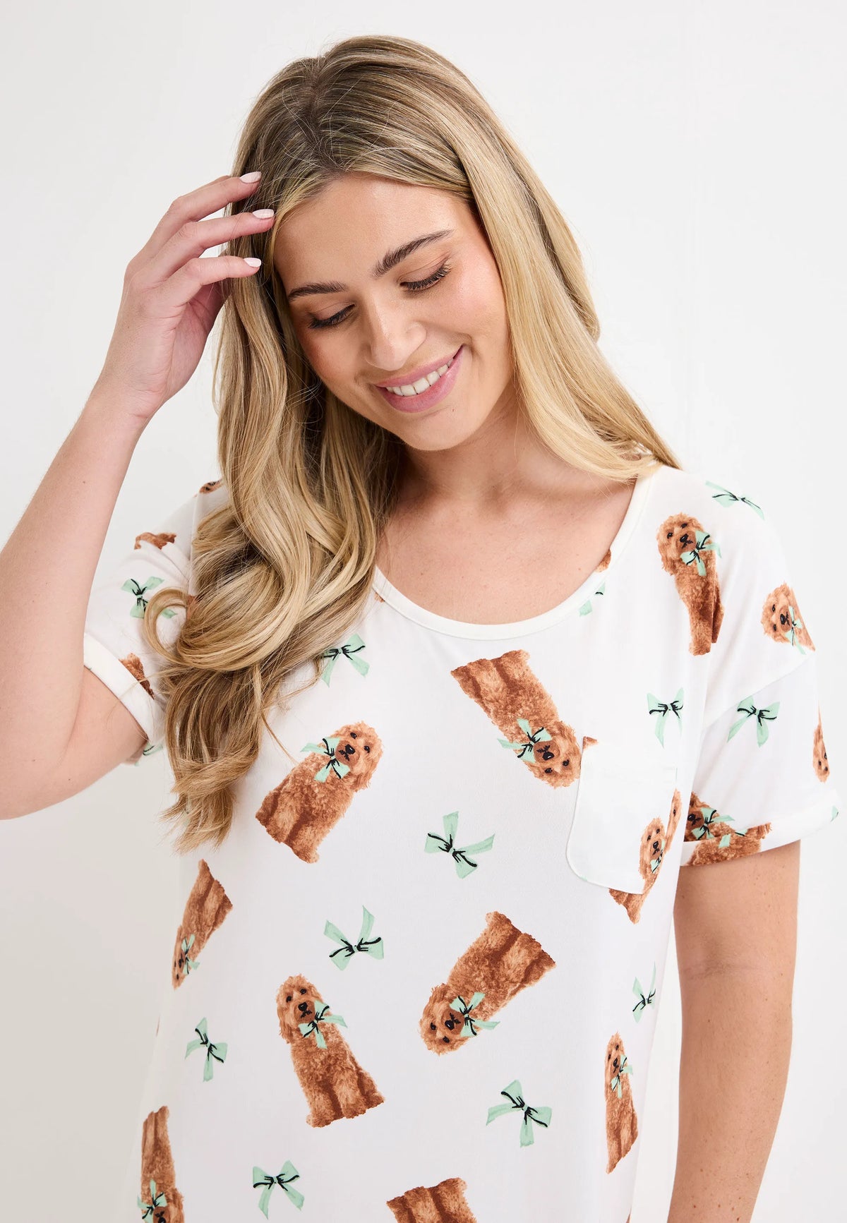 Womens Cream Dog Print Soft Touch Long Nightdress