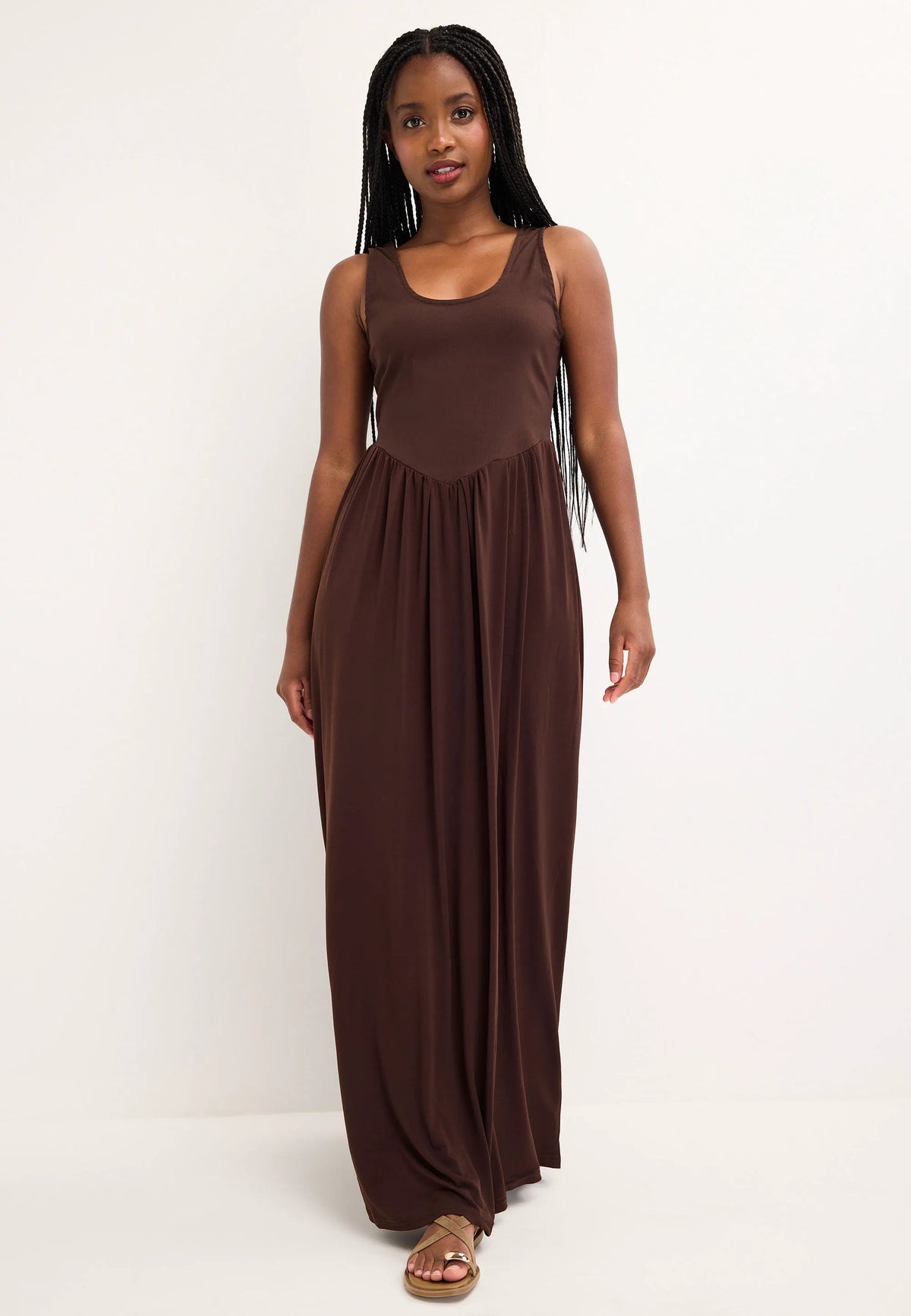 Womens Chocolate Brown Scoop Neck 2-in-1 Midi Dress