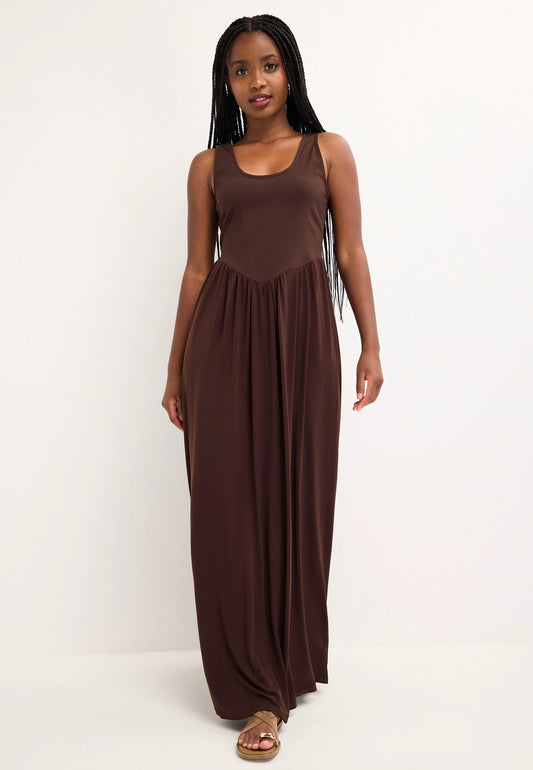 Womens Chocolate Brown Scoop Neck 2-in-1 Midi Dress