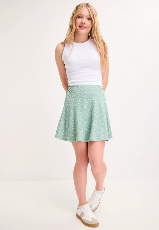 Older Girls Mint Floral Crinkle Skirt