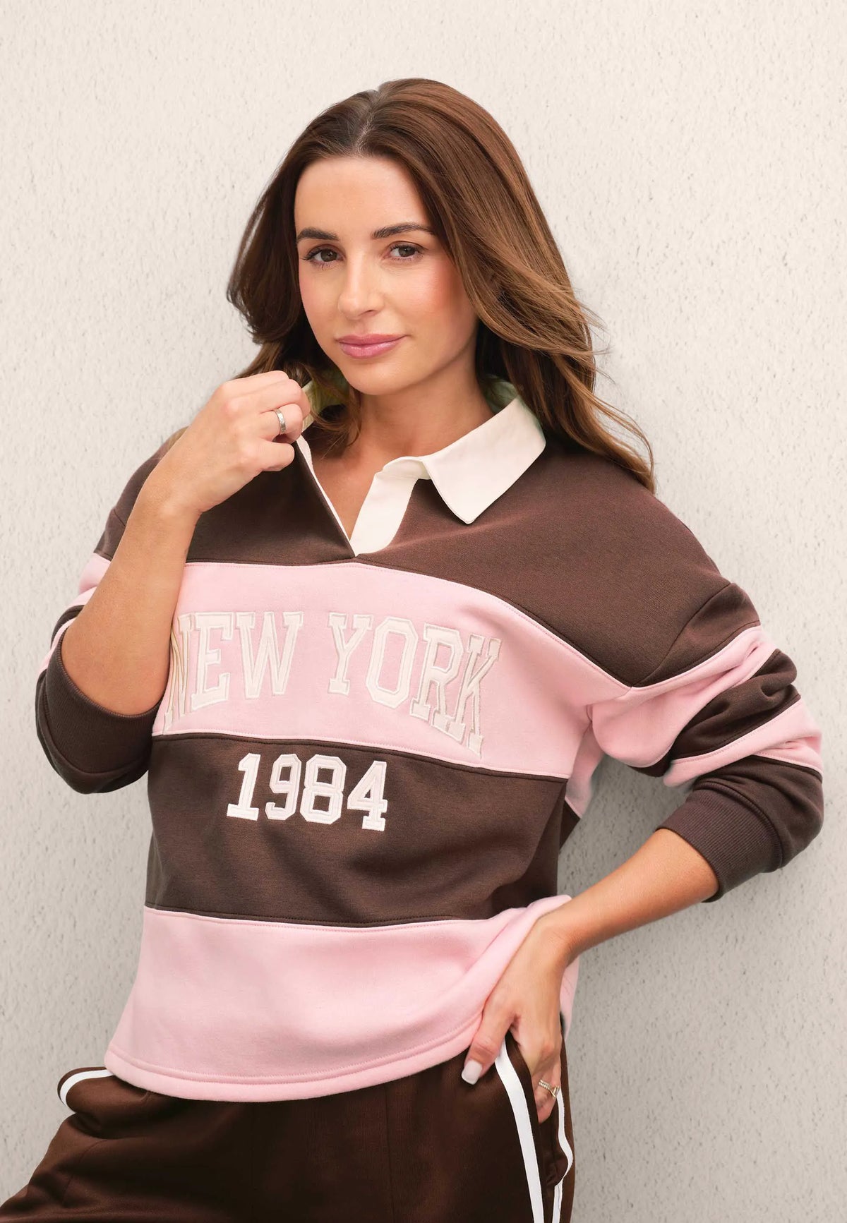 Womens Pink Stripe Rugby Sweatshirt Top