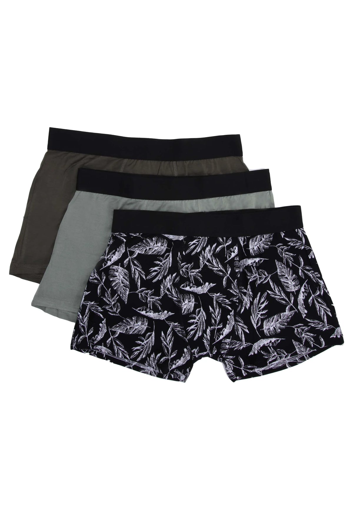 Mens 3pk Black Leaf Bamboo Hipster Trunks
