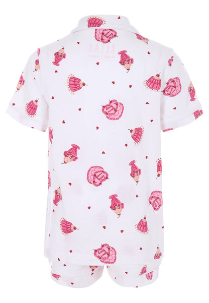 Girls Cream Cake Print Short Pyjama Set