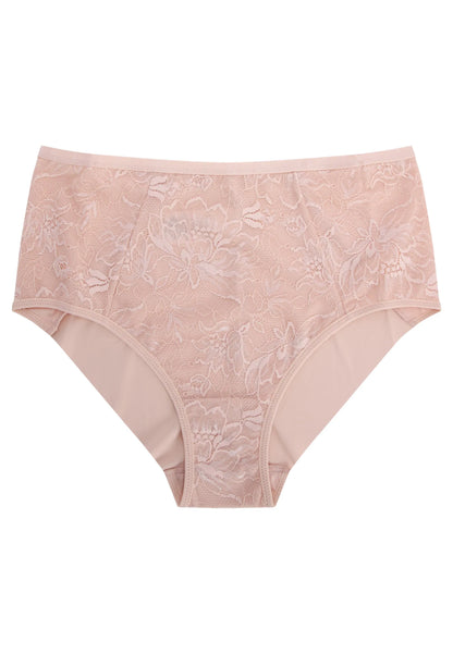 Womens Nude Floral Lace Seamless Control Briefs