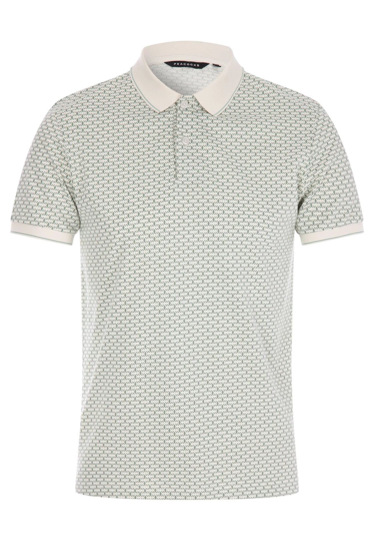Mens Green Geo Print Cotton Polo Shirt