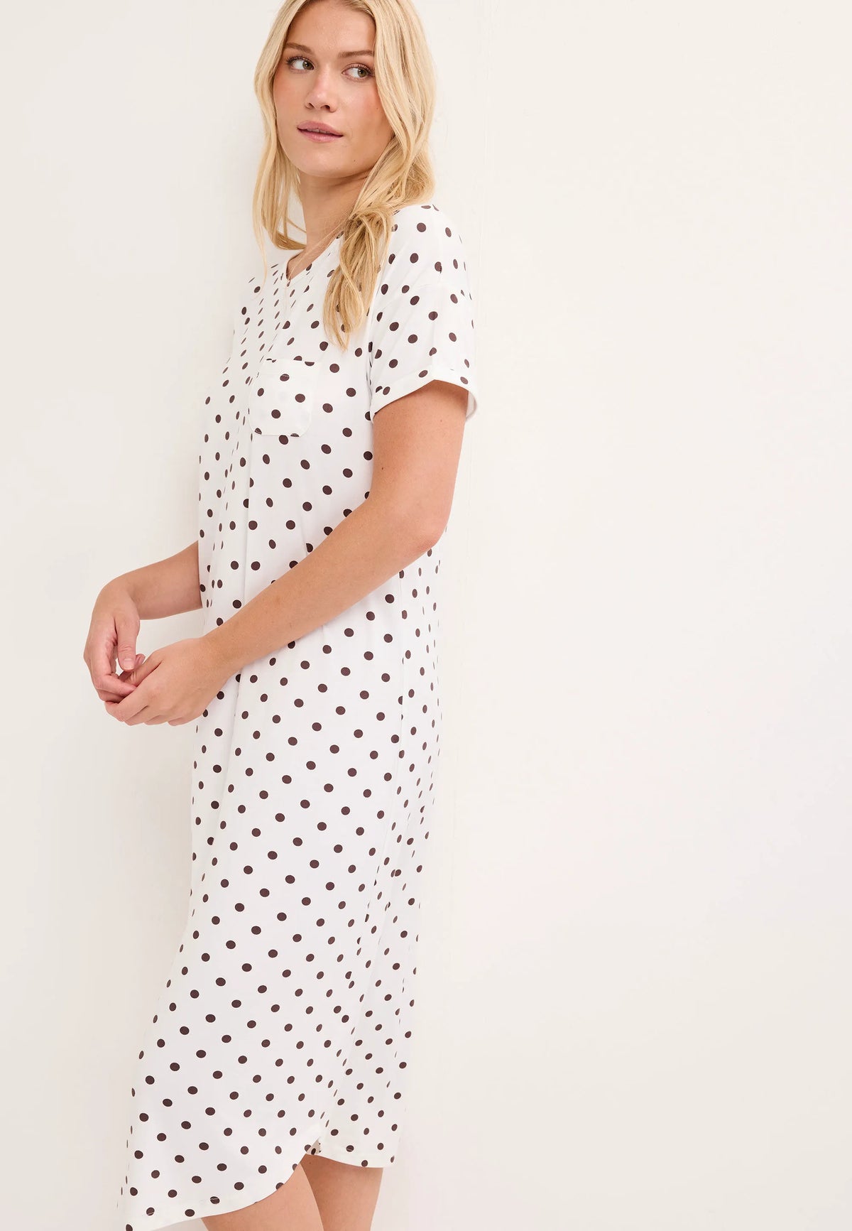 Womens Cream Polka Dot Long Nightdress