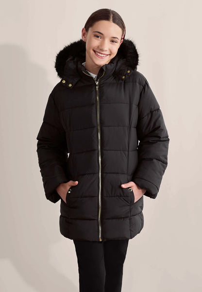 Older Girls Black Padded Longline Coat