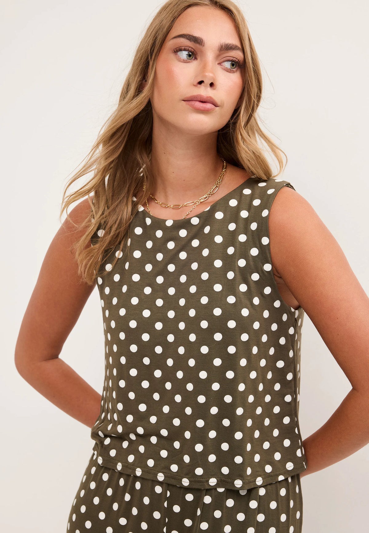 Womens Green Polka Dot Layered Jumpsuit