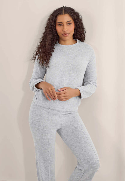 Womens Grey Soft Touch Long Sleeved Pyjama Top