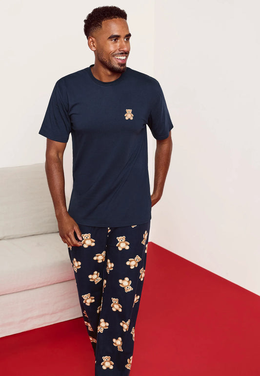 Mens Navy Bear Print Family Pyjama Set