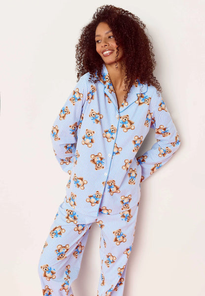 Unisex Adult Blue Stripe Bear Print Family Pyjama Set