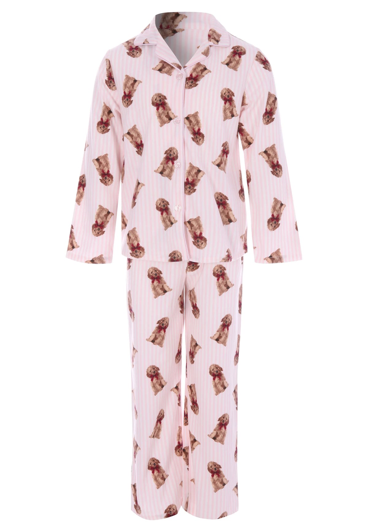 Girls Pink Stripe Dog Print Family Pyjama Set