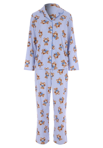 Unisex Adult Blue Stripe Bear Print Family Pyjama Set