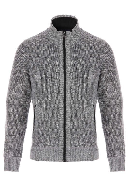 Mens Grey Sherpa Zip Through Cardigan