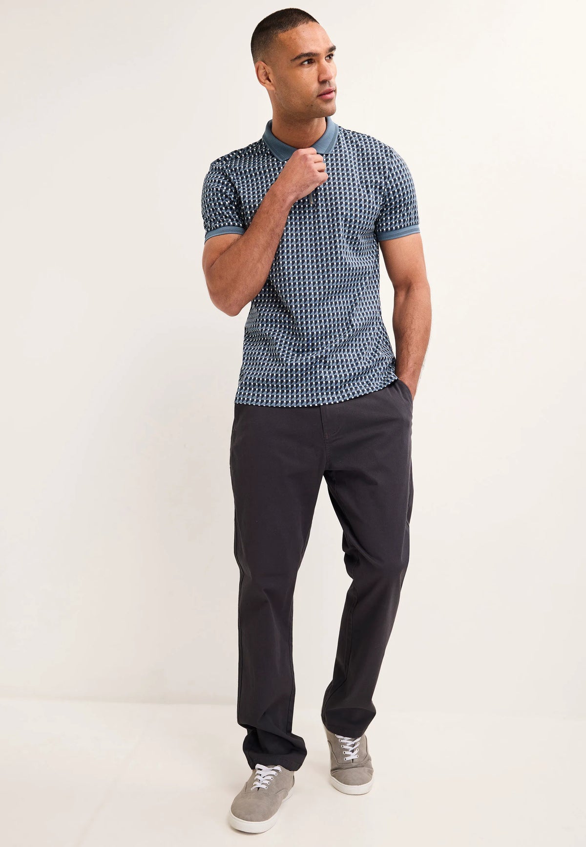 Mens Blue Geo Print Polo Shirt