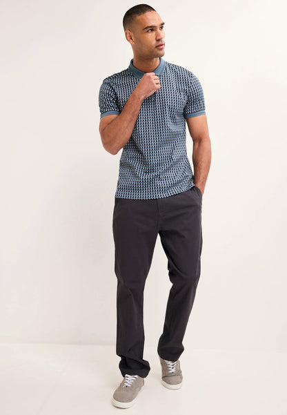 Mens Blue Geo Print Polo Shirt